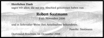 Traueranzeige von Robert Saatmann von Tageszeitung