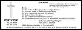 Traueranzeige von Elmar Cramer von Tageszeitung