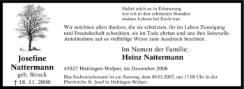 Traueranzeige von Josefine Nattermann von Tageszeitung