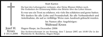 Traueranzeige von Josef H. Kroes von Tageszeitung