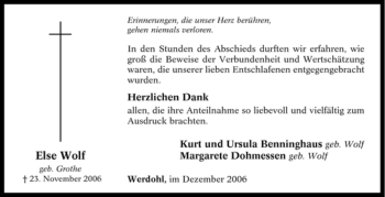 Traueranzeige von Else Wolf von Tageszeitung