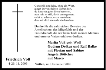 Traueranzeige von Friedrich Voß von Tageszeitung