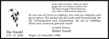 Traueranzeige von Ilse Ewald von Tageszeitung