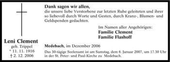Traueranzeige von Leni Clement von Tageszeitung