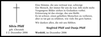 Traueranzeige von Silvia Pfülf von Tageszeitung