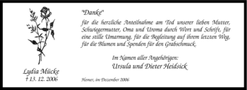 Traueranzeige von Lydia Mücke von Tageszeitung