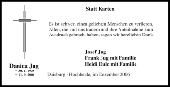 Traueranzeige von Danica Jug von Tageszeitung