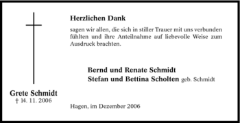 Traueranzeige von Grete Schmidt von Tageszeitung