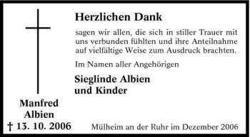 Traueranzeige von Manfred Albien von Tageszeitung