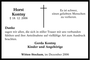 Traueranzeige von Horst Kontny von Tageszeitung