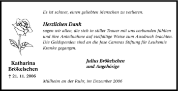 Traueranzeige von Katharina Brökelschen von Tageszeitung