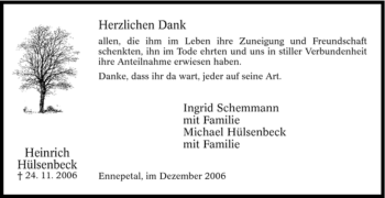 Traueranzeige von Heinrich Hülsenbeck von Tageszeitung