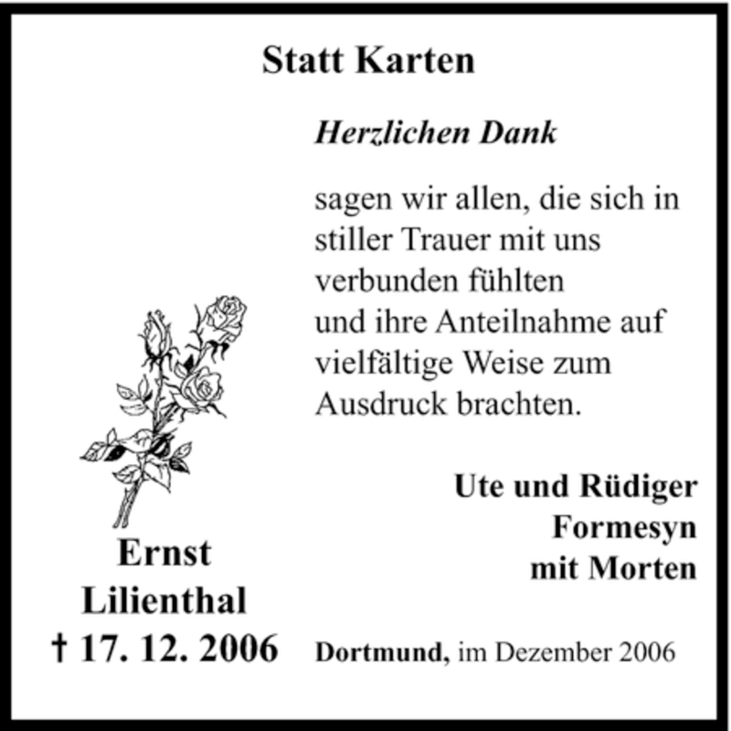  Traueranzeige für Ernst Lilienthal vom 30.12.2006 aus Tageszeitung