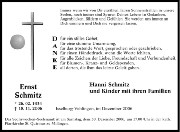 Traueranzeige von Ernst Schmitz von Tageszeitung