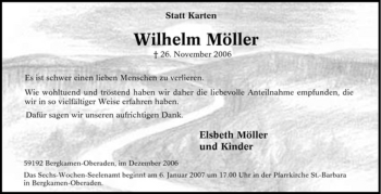 Traueranzeige von Wilhelm Möller von Tageszeitung