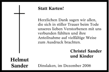 Traueranzeige von Helmut Sander von Tageszeitung