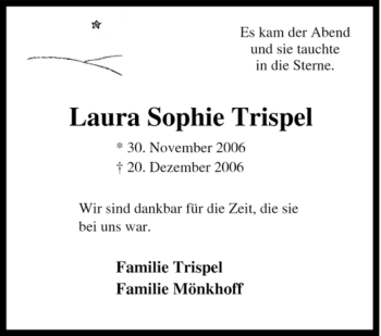 Traueranzeige von Laura Sophie Trispel von Tageszeitung