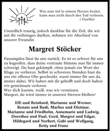 Traueranzeige von Margret Stöcker von Tageszeitung