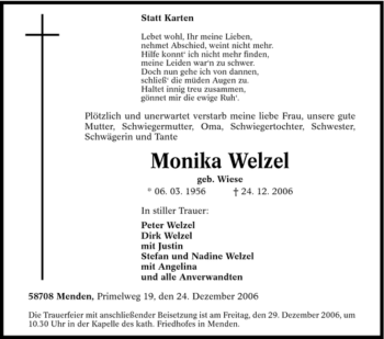 Traueranzeige von Monika Welzel von Tageszeitung