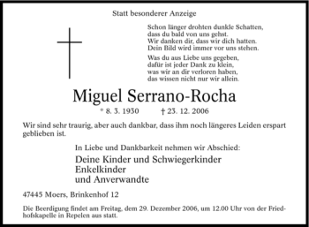 Traueranzeige von Miguel Serrano-Rocha von Tageszeitung