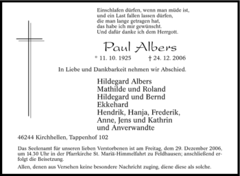 Traueranzeige von Paul Albers von Tageszeitung