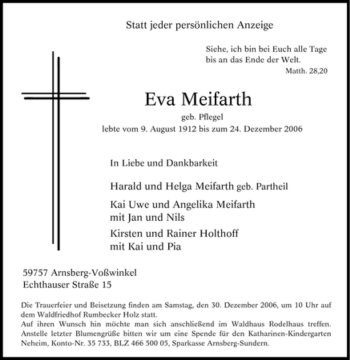 Traueranzeige von Eva Meifarth von Tageszeitung