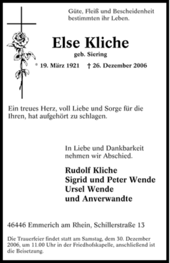 Traueranzeige von Else Kliche von Tageszeitung
