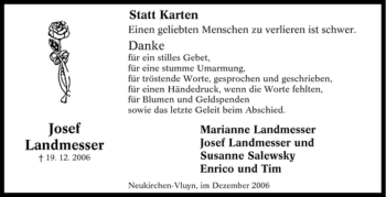 Traueranzeige von Josef Landmesser von Tageszeitung