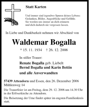 Traueranzeige von Waldemar Bogalla von Tageszeitung