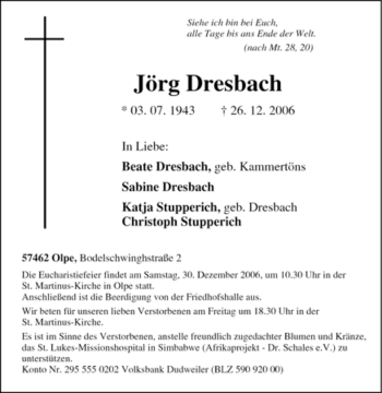 Traueranzeige von Jörg Dresbach von Tageszeitung