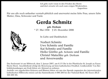 Traueranzeige von Gerda Schmitz von Tageszeitung