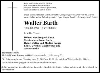 Traueranzeige von Walter Barth von Tageszeitung