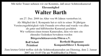 Traueranzeige von Walter Barth von Tageszeitung