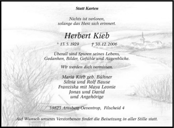 Traueranzeige von Herbert Kieb von Tageszeitung