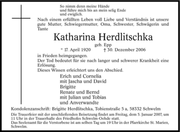 Traueranzeige von Katharina Herdlitschka von Tageszeitung