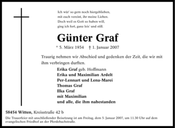 Traueranzeige von Günter Graf von Tageszeitung