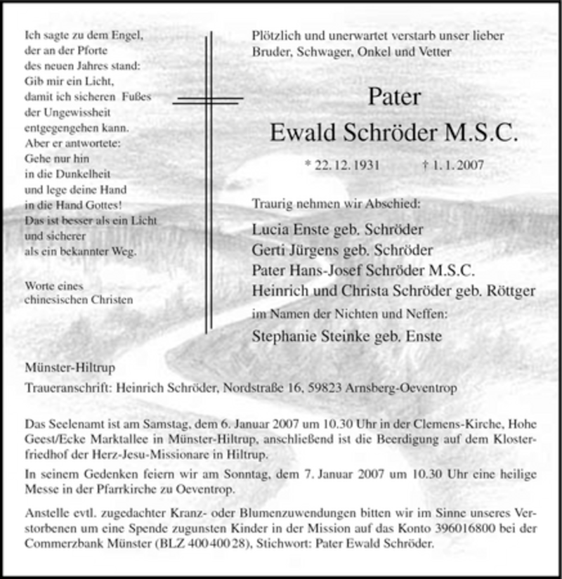  Traueranzeige für Ewald Schröder vom 03.01.2007 aus Tageszeitung