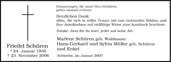 Traueranzeige von Friedel Schüren von Tageszeitung