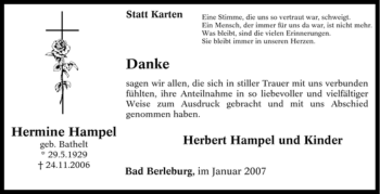 Traueranzeige von Hermine Hampel von Tageszeitung