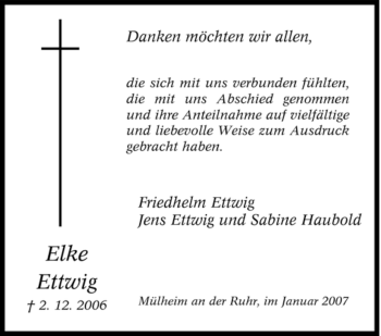 Traueranzeige von Elke Ettwig von Tageszeitung