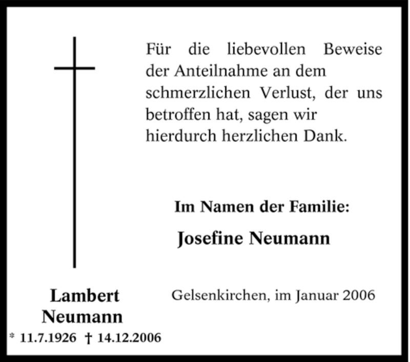  Traueranzeige für Lambert Neumann vom 05.01.2007 aus Tageszeitung