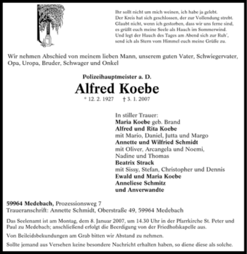 Traueranzeige von Alfred Koebe von Tageszeitung