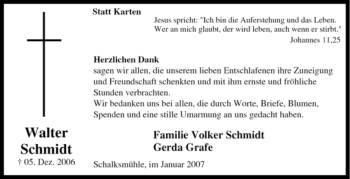 Traueranzeige von Walter Schmidt von Tageszeitung