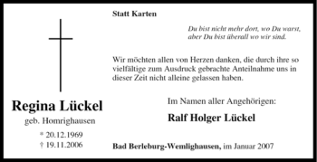 Traueranzeige von Regina Lückel von Tageszeitung