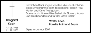 Traueranzeige von Irmgard Koch von Tageszeitung