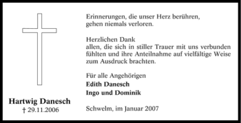 Traueranzeige von Hartwig Danesch von Tageszeitung