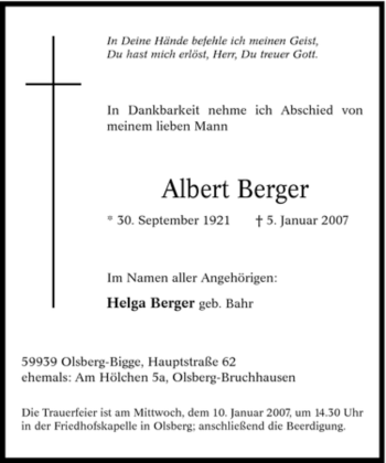 Traueranzeige von Albert Berger von Tageszeitung