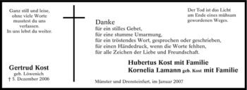 Traueranzeige von Gertrud Kost von Tageszeitung