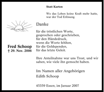 Traueranzeige von Fred Schoop von Tageszeitung