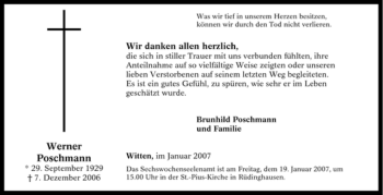 Traueranzeige von Werner Poschmann von Tageszeitung